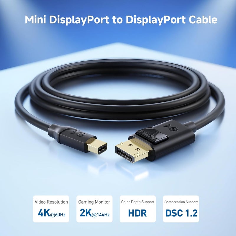 CableMatters كابل Mini DisplayPort إلى DisplayPort قصير - 3 أقدام، يدعم 4K@60Hz / 2K@144Hz، كابل Mini DP إلى DP، أسود - Image 2